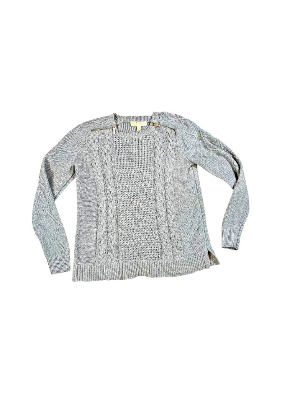 Michael Kors Womens Sweater Gray Med Cable Knit Sweater Pullover Zippers